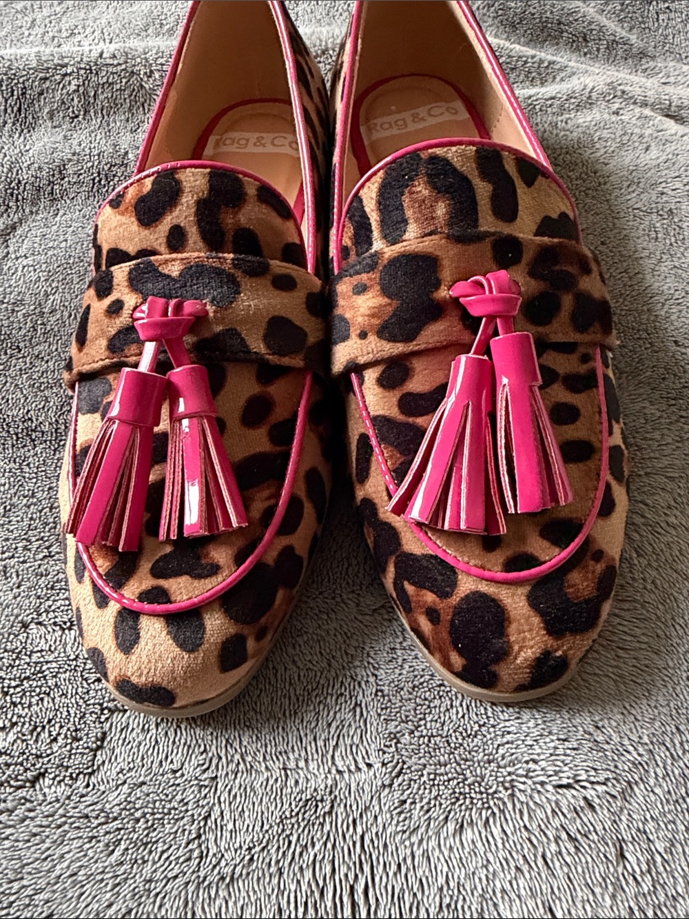 Rag & Co Leopard Print Tassel Loafers in Brown and Pink